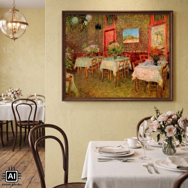 Interior of a Restaurant by Vincent van Gogh Poster (Interior of a Restaurant by Vincent van Gogh is a vintage fine art post impressionism painting.)