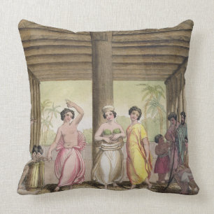 Interior of a Tahitian house with dancing girls, i Cushion