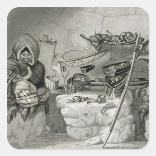 Interior of an Eskimo Snow Hut, Winter Island 1822 Square Sticker (Front)