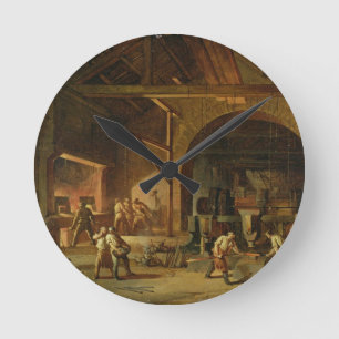 Interior of an Ironworks, 1850 (oil on canvas) Round Clock