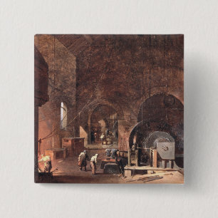 Interior of an Ironworks, c.1850-60 (oil on canvas 15 Cm Square Badge