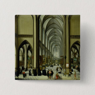 Interior of Antwerp cathedral 15 Cm Square Badge