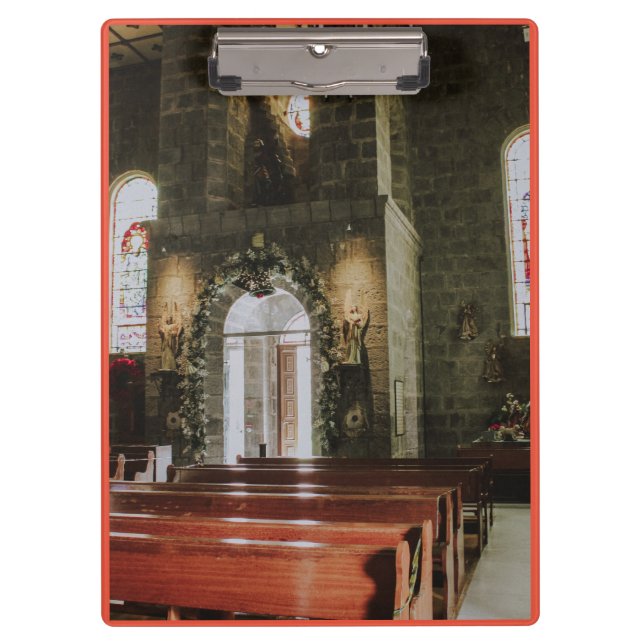 Interior of Decorated Stone Wall Church Clipboard (Front)