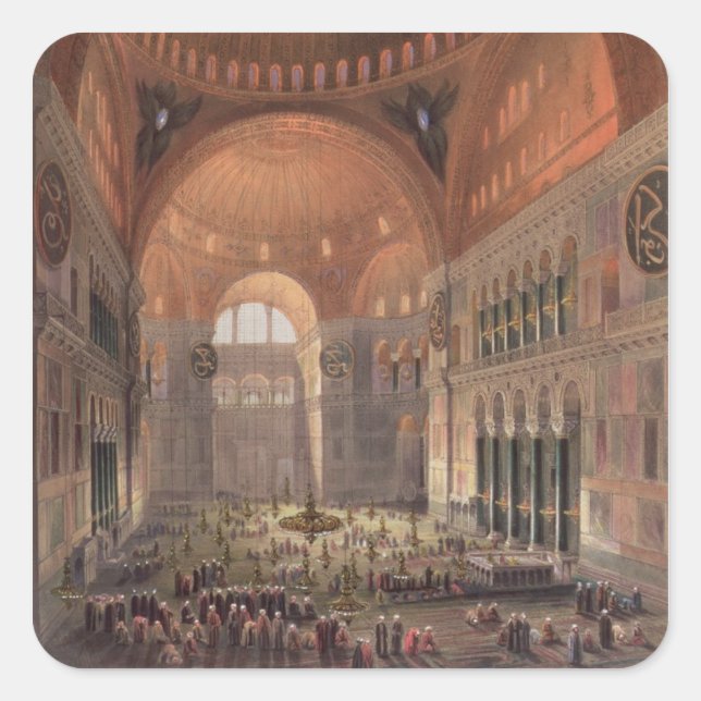 Interior of Haghia Sophia, Constantinople, pub. 18 Square Sticker (Front)