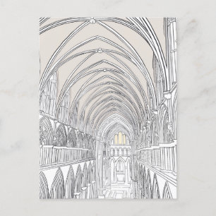 Interior of Salisbury Cathedral Line Drawing Pos Postcard
