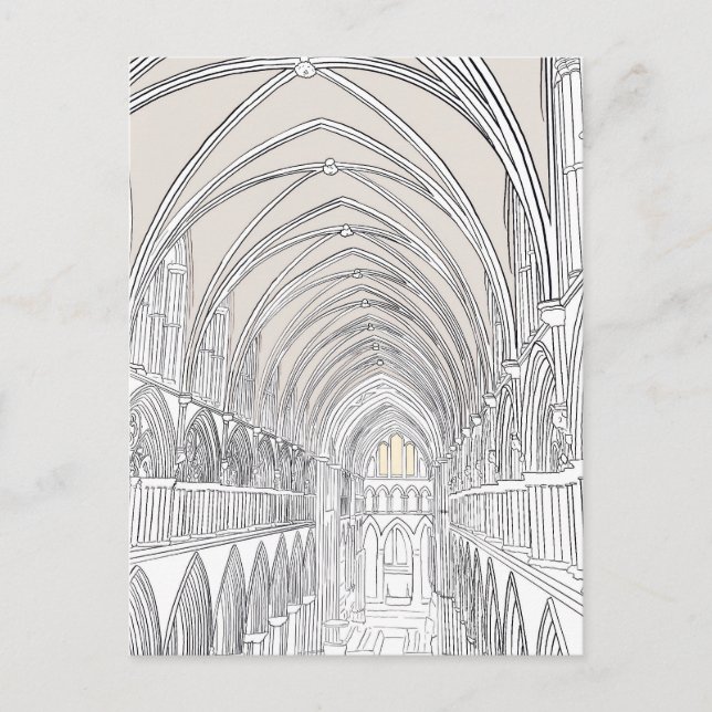 Interior of Salisbury Cathedral | Line Drawing Pos Postcard (Front)