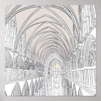 Interior of Salisbury Cathedral | Line Drawing Poster