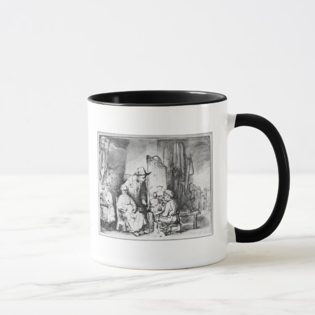 Interior of studio with painter painting mug (Right)
