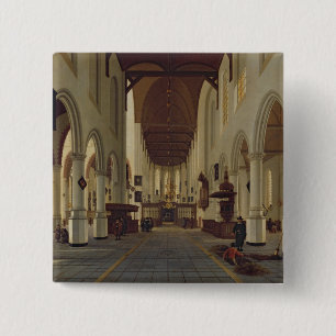Interior of the Oude Kerk, Delft, c.1660-70 15 Cm Square Badge