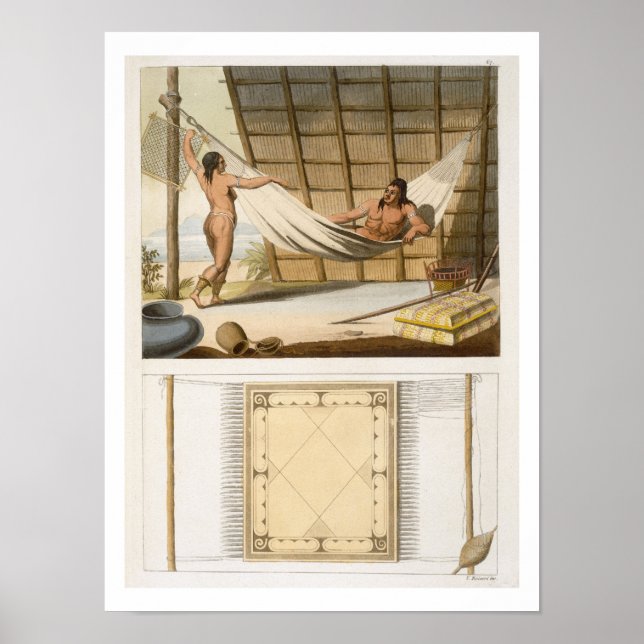 Interior scene depicting indians (colour engraving poster (Front)