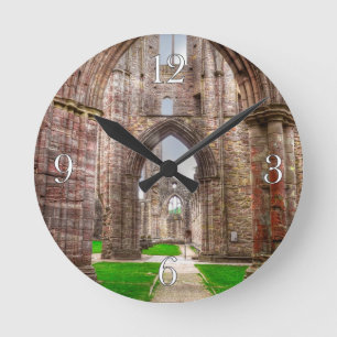 Interior View of Ancient Tintern Abbey Wales, UK Round Clock