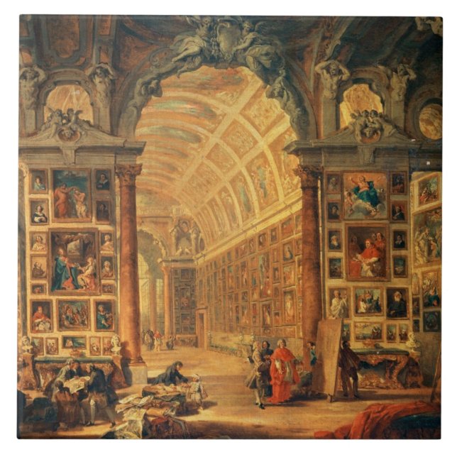 Interior View of The Colonna Gallery, Rome (oil on Ceramic Tile (Front)