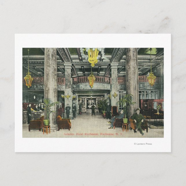 Interior View of the Hotel Rochester Lobby Postcard (Front)