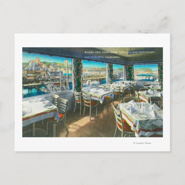 Interior View of the Vista del Mar Restaurant Postcard (Front)
