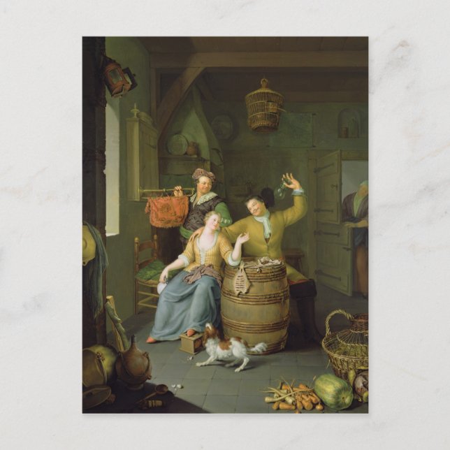 Interior with a couple celebrating postcard (Front)