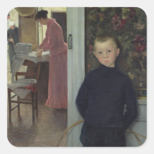 Interior with Women and a Child Square Sticker