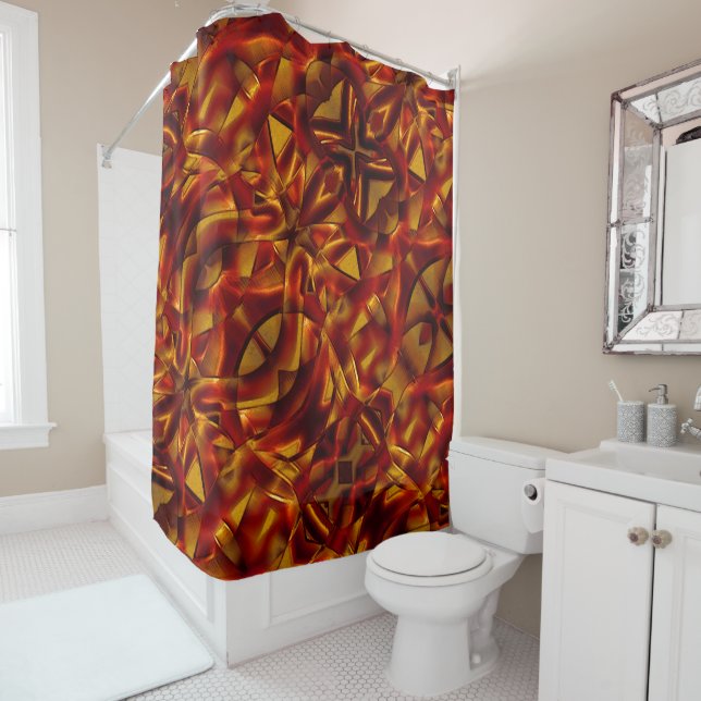 Interlacing of burnt orange ties, sculpted effect shower curtain (In Situ)