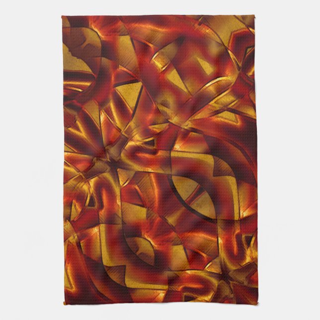 Interlacing of burnt orange ties tea towel (Vertical)