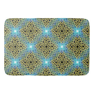 Interlacing Victorian Golden Trim Aqua Background Bath Mat