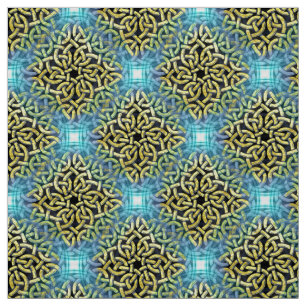 Interlacing Victorian Golden Trim Aqua Background Fabric