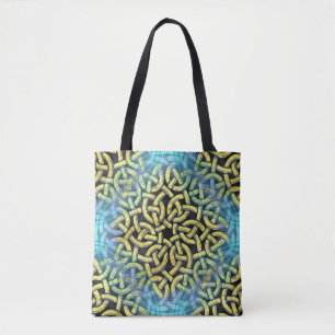 Interlacing Victorian Golden Trim Aqua Background Tote Bag