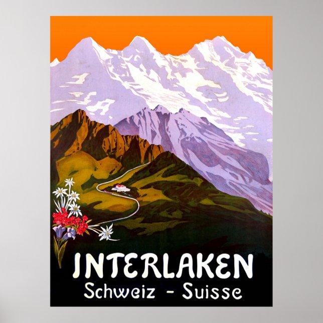 Interlaken city under the Switzerland mountains Poster (Front)