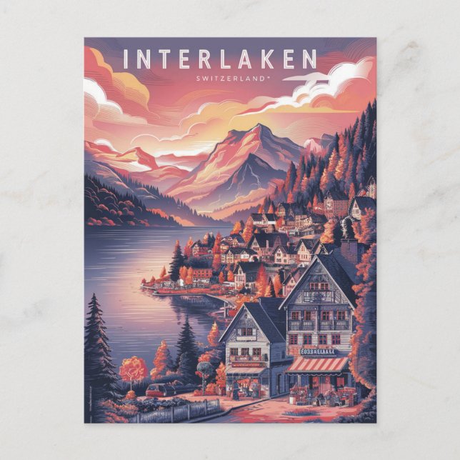 Interlaken Switzerland Red Season Postcard (Front)