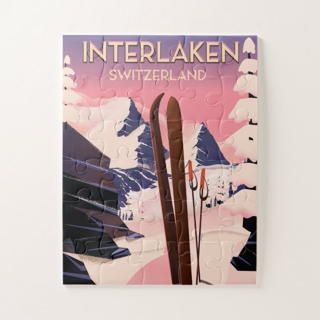 Interlaken Switzerland Ski travel poster. Jigsaw Puzzle (Vertical)