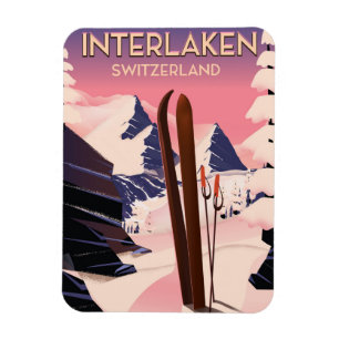 Interlaken Switzerland Ski travel poster. Magnet