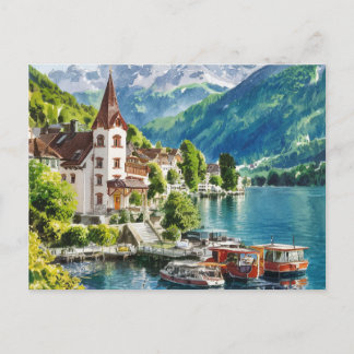 Interlaken Switzerland Watercolor Postcard