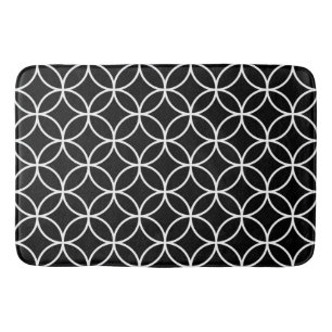 Interlinking Circles Pattern White on Black Bath Mat