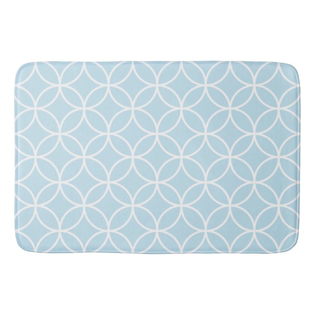 Interlinking Circles Pattern White on Lt Blue Bath Mat (Front)