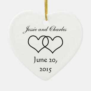 Interlocked Hearts - Black and White Ceramic Ornament