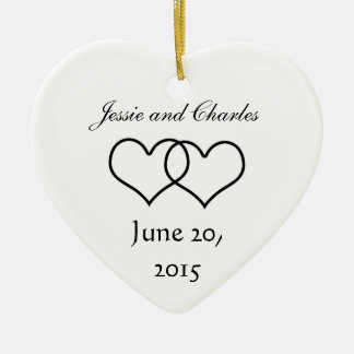 Interlocked Hearts - Black and White Ceramic Ornament