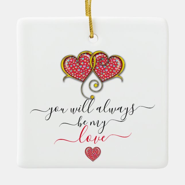 Interlocked Hearts Custom Elegant Valentine’s Day Ceramic Ornament (Front)