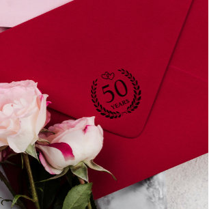 Interlocked Hearts Wreath 50th Wedding Anniversary Self-inking Stamp