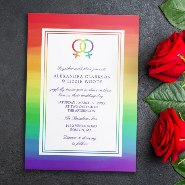 Interlocked Venus Symbols | Lesbian Wedding Invitation (Creator Uploaded)