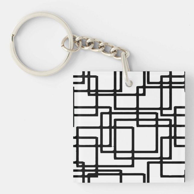 Interlocking Black Squares Artistic Design Key Ring (Front)