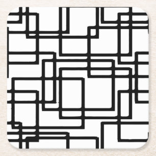 Interlocking Black Squares Artistic Design Square Paper Coaster