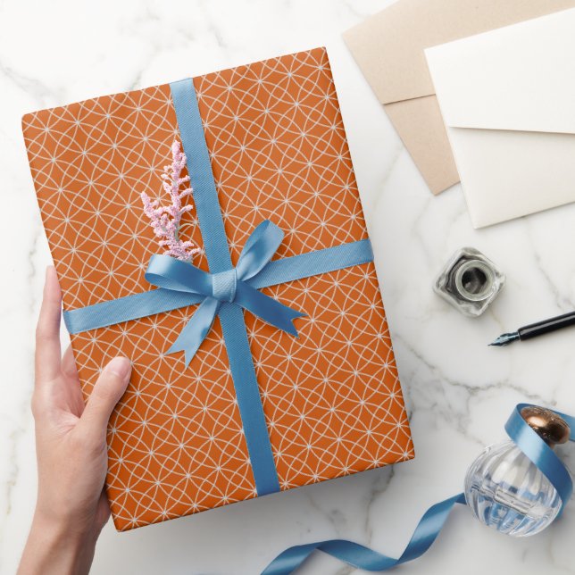 Interlocking Curves on Dark Orange Wrapping Paper (Gifting)