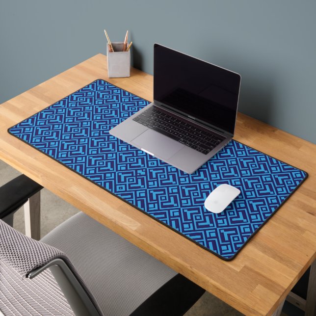Interlocking Diamonds: Dark Blue Geometric Pattern Desk Mat (Office 2)
