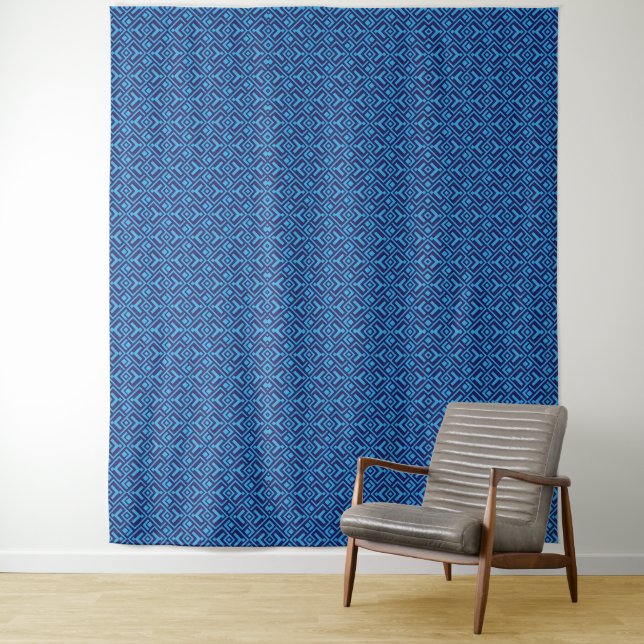 Interlocking Diamonds: Dark Blue Geometric Pattern Tapestry (In Situ)