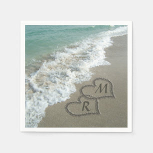 Interlocking Hearts on Beach Sand Napkin