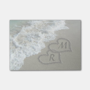Interlocking Hearts on Beach Sand Post-it Notes
