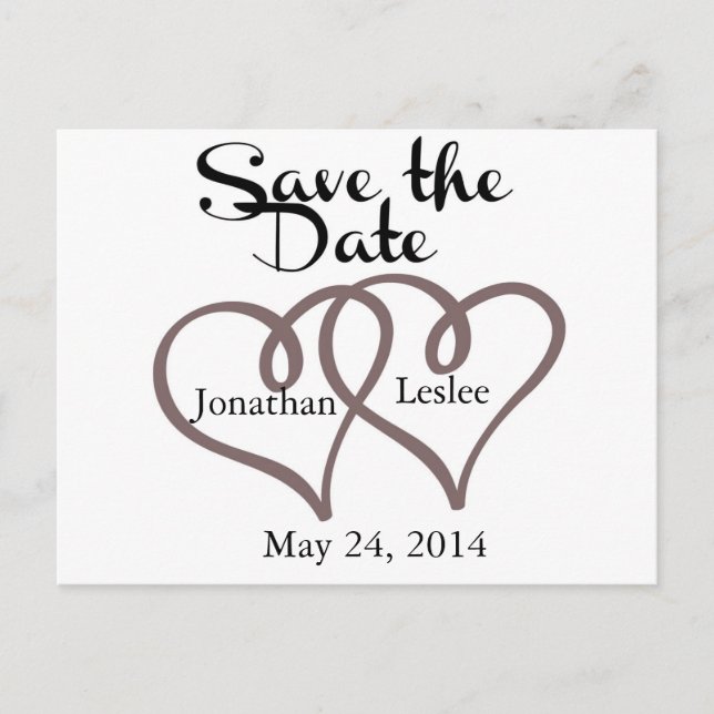 Interlocking Hearts - Save the Date Announcement Postcard (Front)