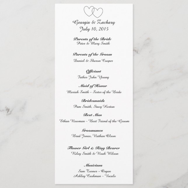 "Interlocking Hearts" Wedding Program (Front)