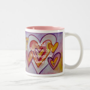 Interlocking Love Hearts Personalised Custom Mugs
