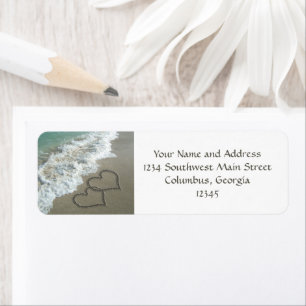Interlocking Sand Hearts on Beach Return Address Label
