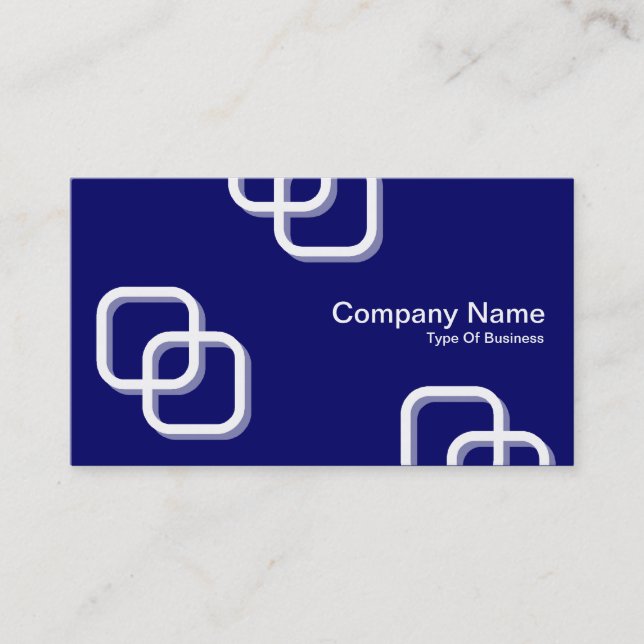 Interlocking Squares 3d - White on Deep Navy Business Card (Front)