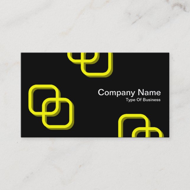 Interlocking Squares 3d - Yellow on Black Business Card (Front)